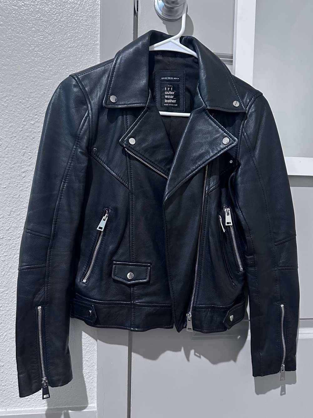 Zara TRF Black Leather Biker Jacket size XS